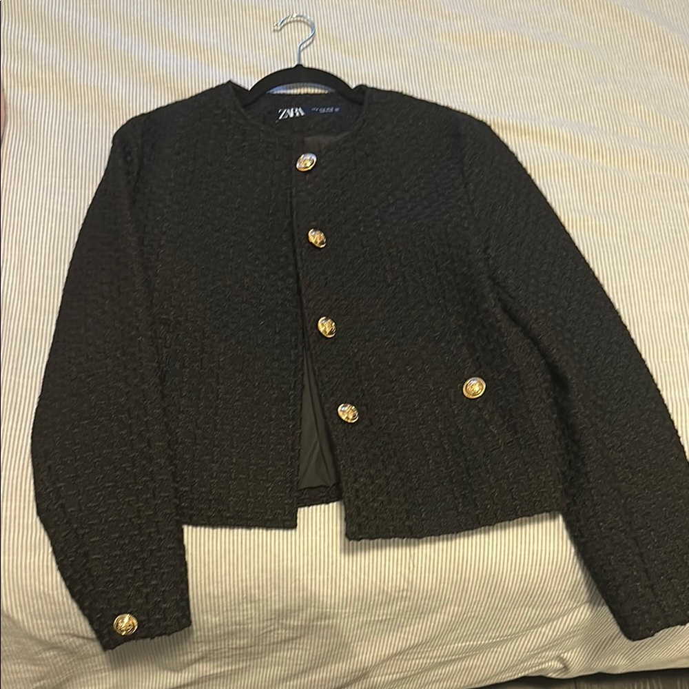 Zara Black Women's Blazer with Gold Buttons